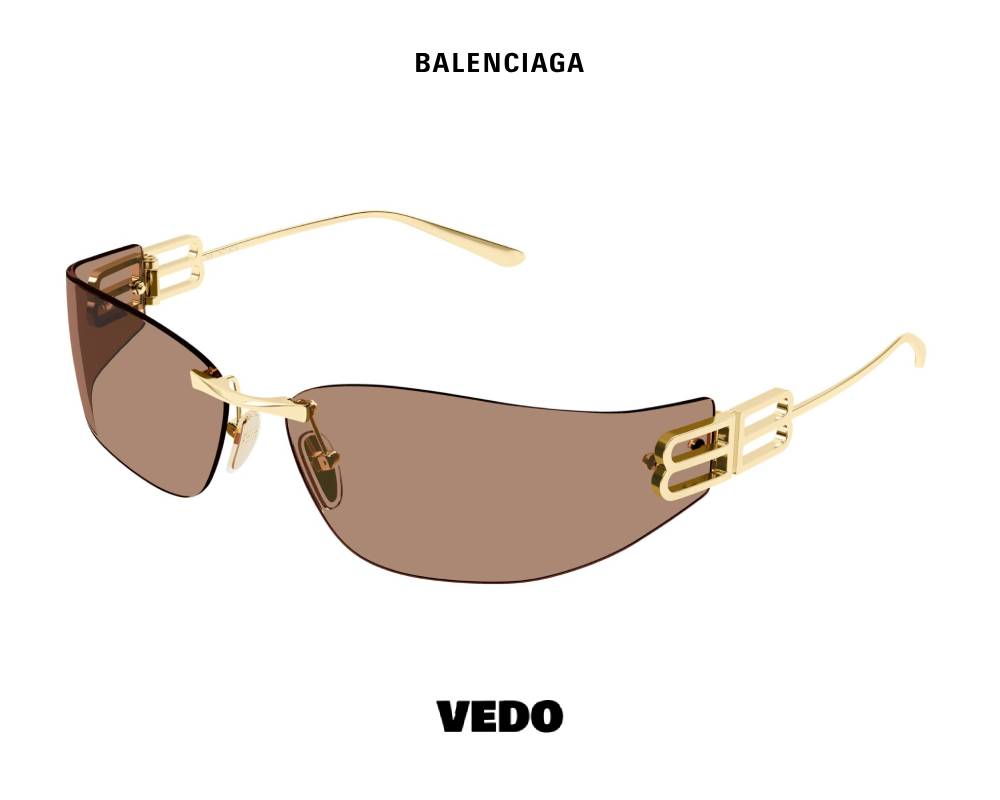 Balenciaga BB 0484S Wraparound Rimless Sunglasses vedo gold