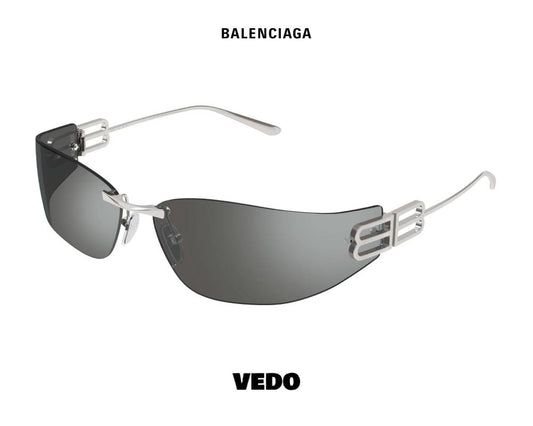 Balenciaga BB 0484S Wraparound Rimless Sunglasses vedo silver