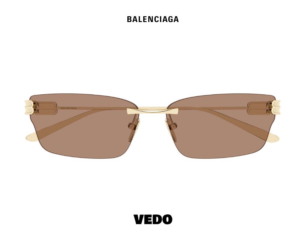 Balenciaga BB 0487 Rimless Rectangular Cat-Eye Sunglasses vedo gold