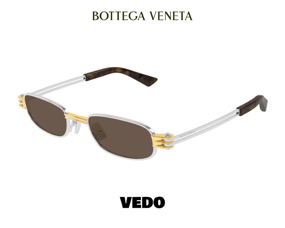 Bottega Veneta BV1381S Narrow Rectangular Sunglasses vedosunglasses.com silver brown