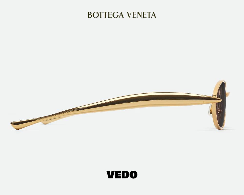 Bottega Veneta BV1386 Oval Metal sardine Sunglasses gold