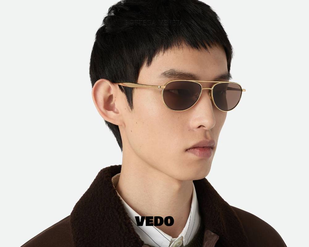 Bottega Veneta BV1419S Metal Aviator Sunglasses gold