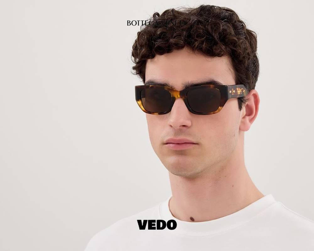 Bottega Veneta BV 1400S Square Sunglasses Intrecciato brown havana