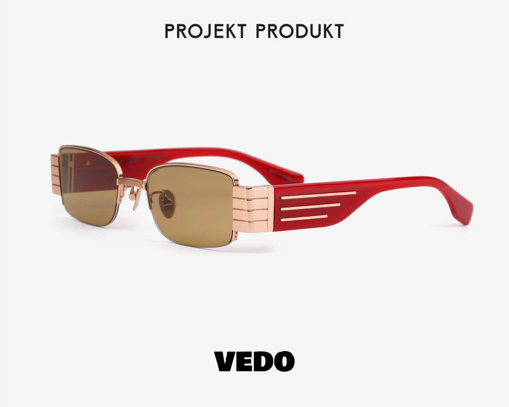 Rectangular sunglasses titanium PROJEKT PRODUKT CL1 vedosunglasses.com rose gold red