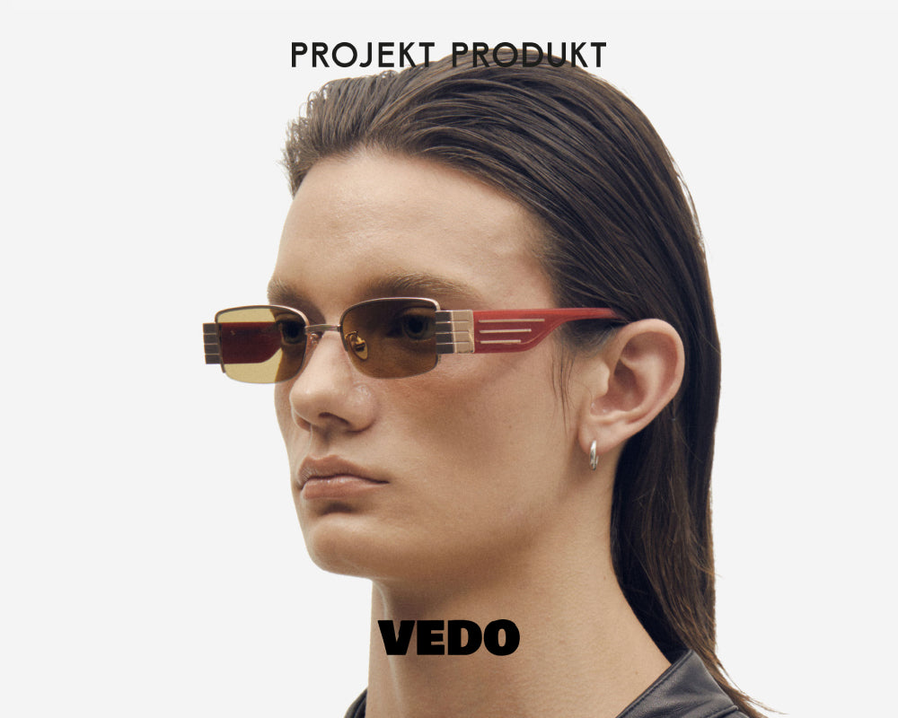 Rectangular sunglasses titanium PROJEKT PRODUKT CL1 vedosunglasses.com rose gold red