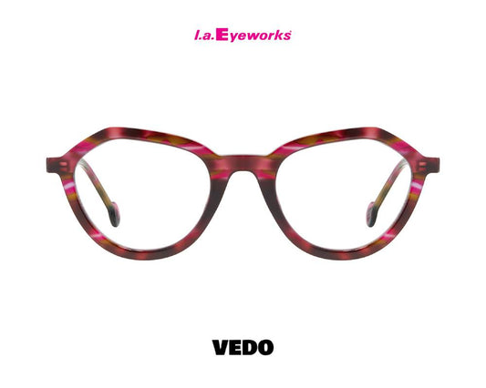 L.A. Eyeworks NIFFER Round Geometric Petite-Fit Eyeglasses violet red
