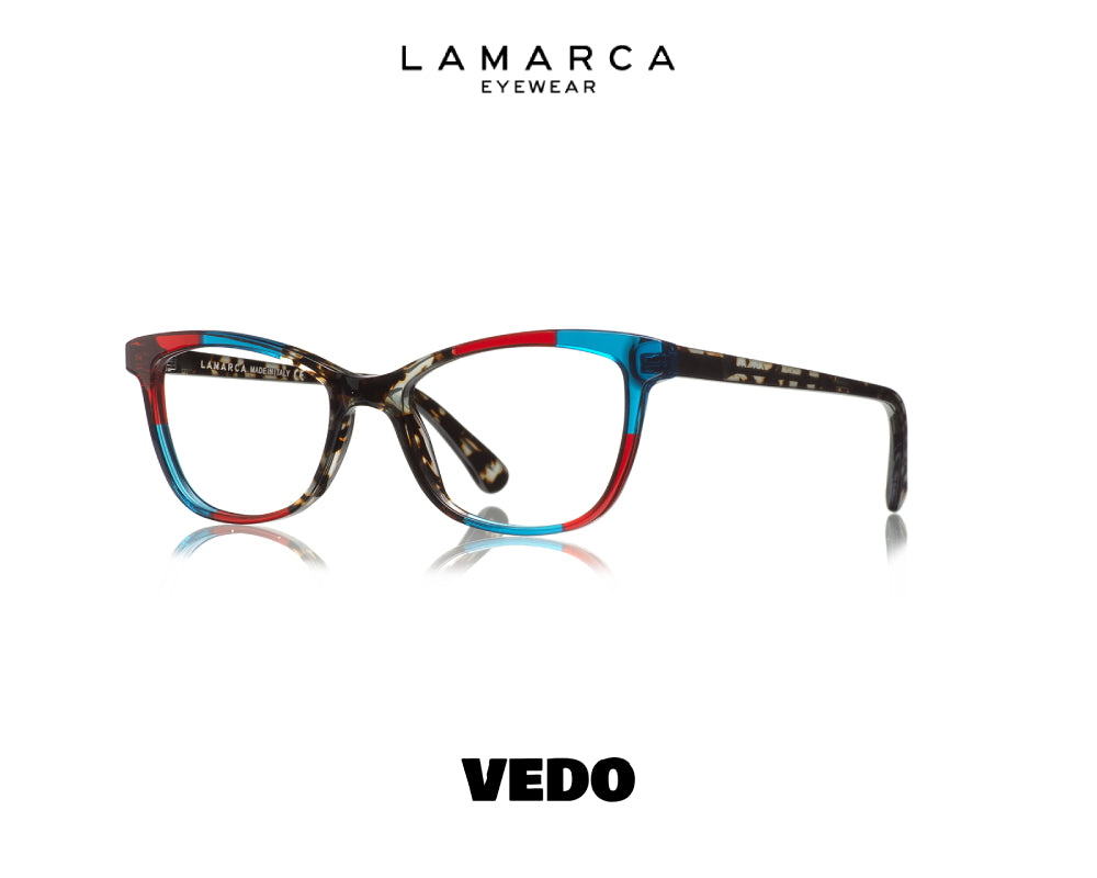 LAMARCA Mosaico 97 Small Rectangular Pointed Eyeglasses vedosunglasses light blue red