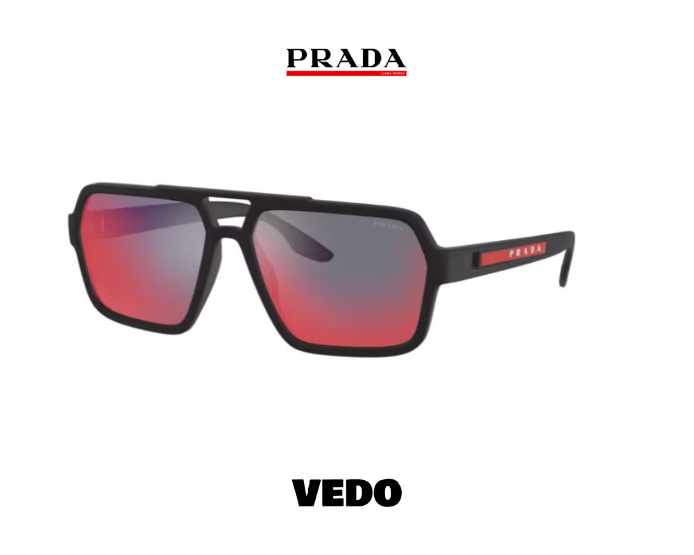 Prada Linea Rossa PS 01XS squared aviator sunglasses vedosunglasses black red mirror