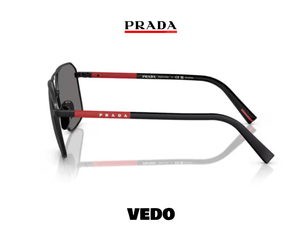 Prada Linea Rossa PS A 50S squared metal aviator sunglasses vedosunglasses black polarized