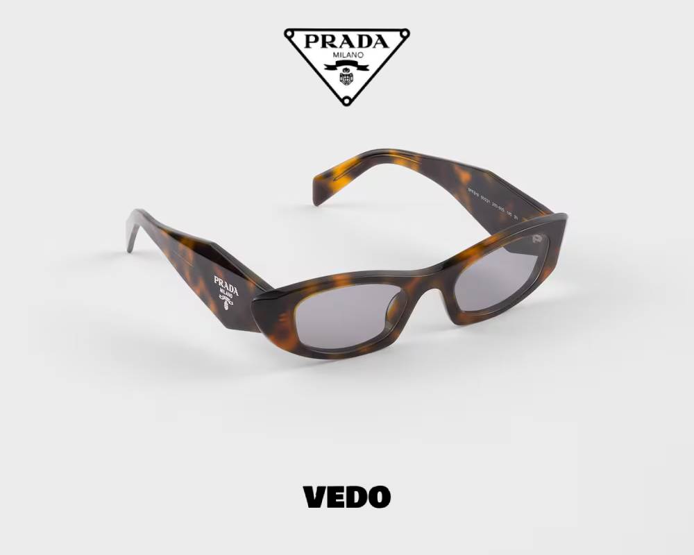 Prada SPR B16 Acetate Sunglasses rectangular pointed brown havana