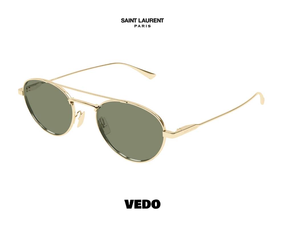 Saint Laurent SL 97 Titanium Round Aviator Sunglasses gold