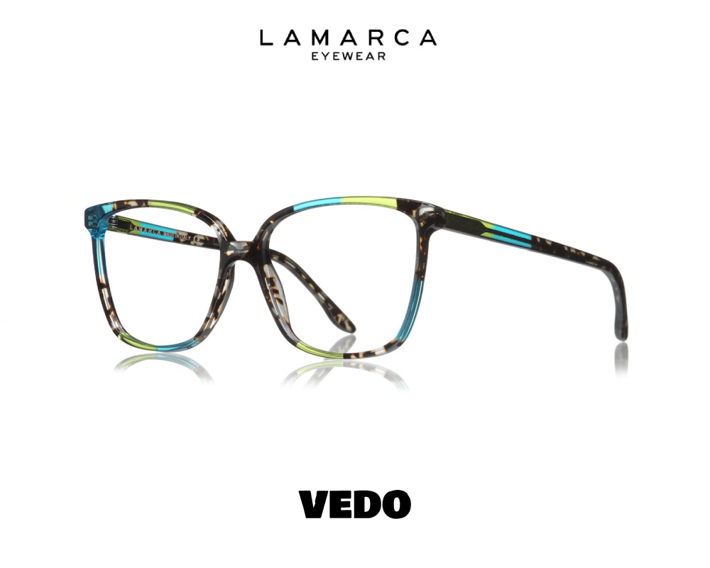 Soft squared oversize eyeglasses LAMARCA Mosaico 64 vedosunglasses green ligh blue
