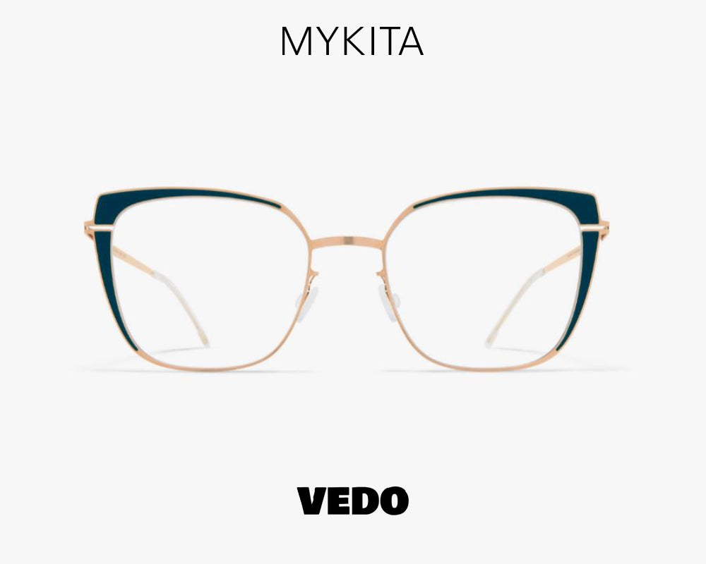 Feminine cat eye eyeglasses MIKYTA Decades VIOLA vedosunglasses.com gold turquoise