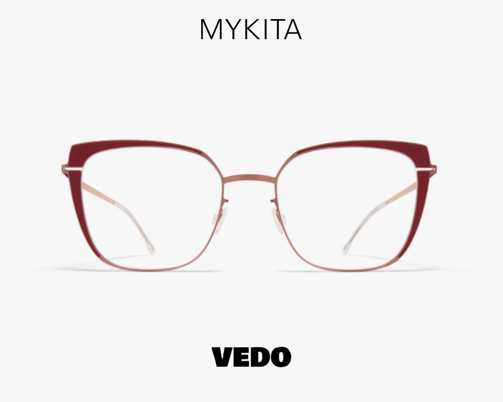 Feminine cat eye eyeglasses MIKYTA Decades VIOLA vedosunglasses.com burgundy rose gold