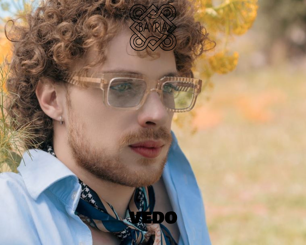 Man rectangular bold sunglasses BAYRIA Ariminum vedosunglasses.com crystal champagne