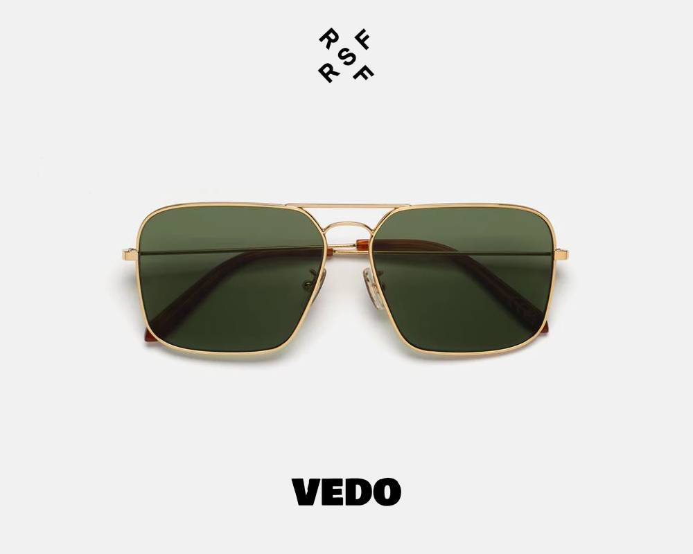 Square metal aviator sunglasses Retrosuperfuture IGGY vedosunglasses gold green