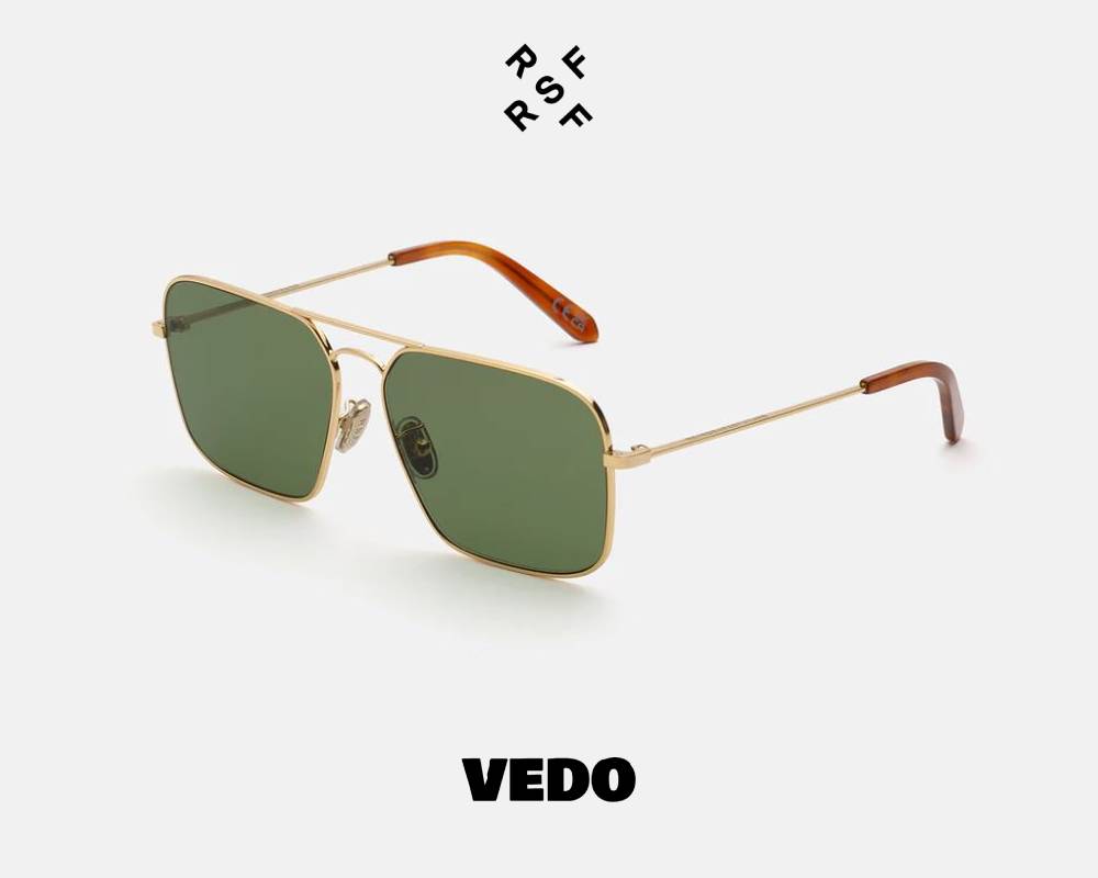 Square metal aviator sunglasses Retrosuperfuture IGGY vedosunglasses gold green