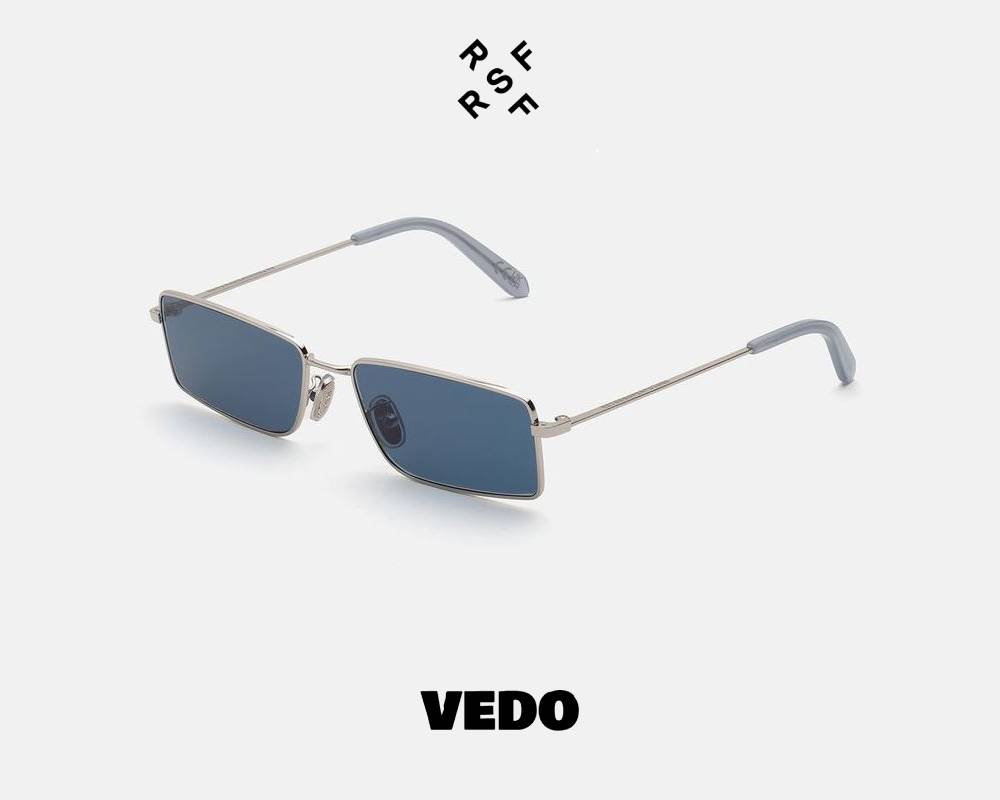 Minimal metal rectangular Retrosuperfuture RSF CHOPPER sunglasses vedosunglasses silver blue