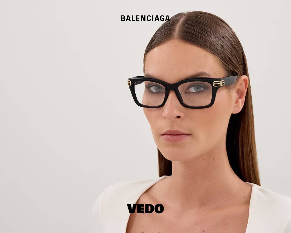 Balenciaga BB 0472 Square Bold Cat-Eye Eyeglasses vedosunglasses.com black