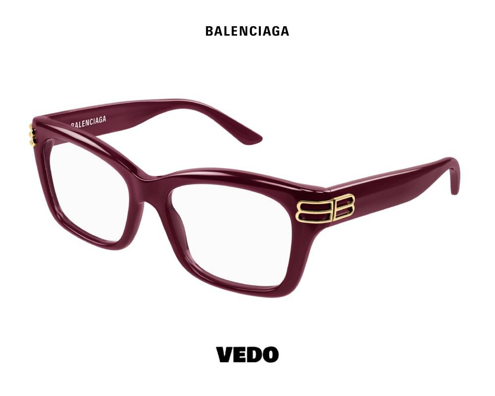 Balenciaga BB 0472 Square Bold Cat-Eye Eyeglasses vedosunglasses.com burgundy