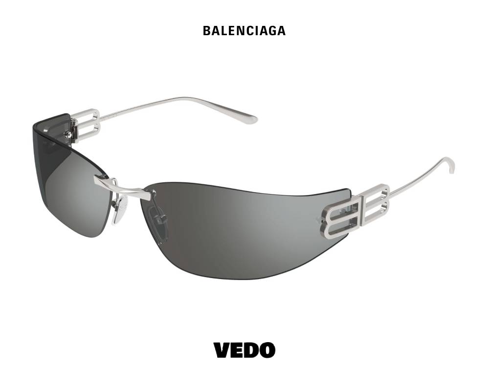 Balenciaga BB 0484S Wraparound Rimless Sunglasses vedo silver