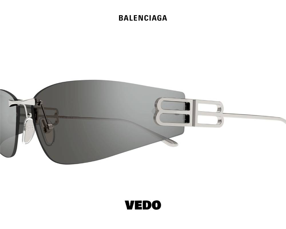 Balenciaga BB 0484S Wraparound Rimless Sunglasses vedo silver 