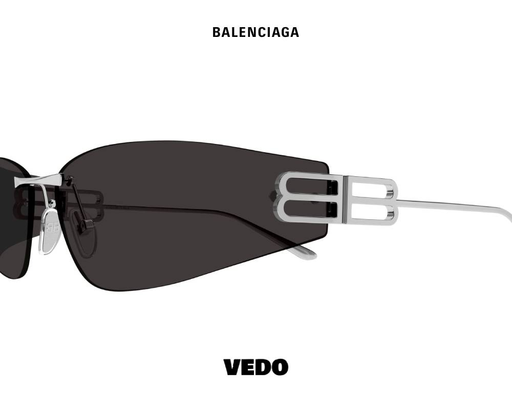 Balenciaga BB 0484S Wraparound Rimless Sunglasses edo silver black