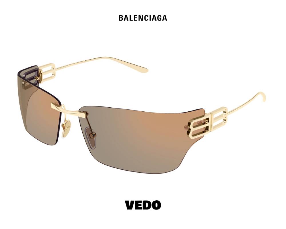 Balenciaga BB 0485S Wraparound Rimless vedo Sunglasses gold