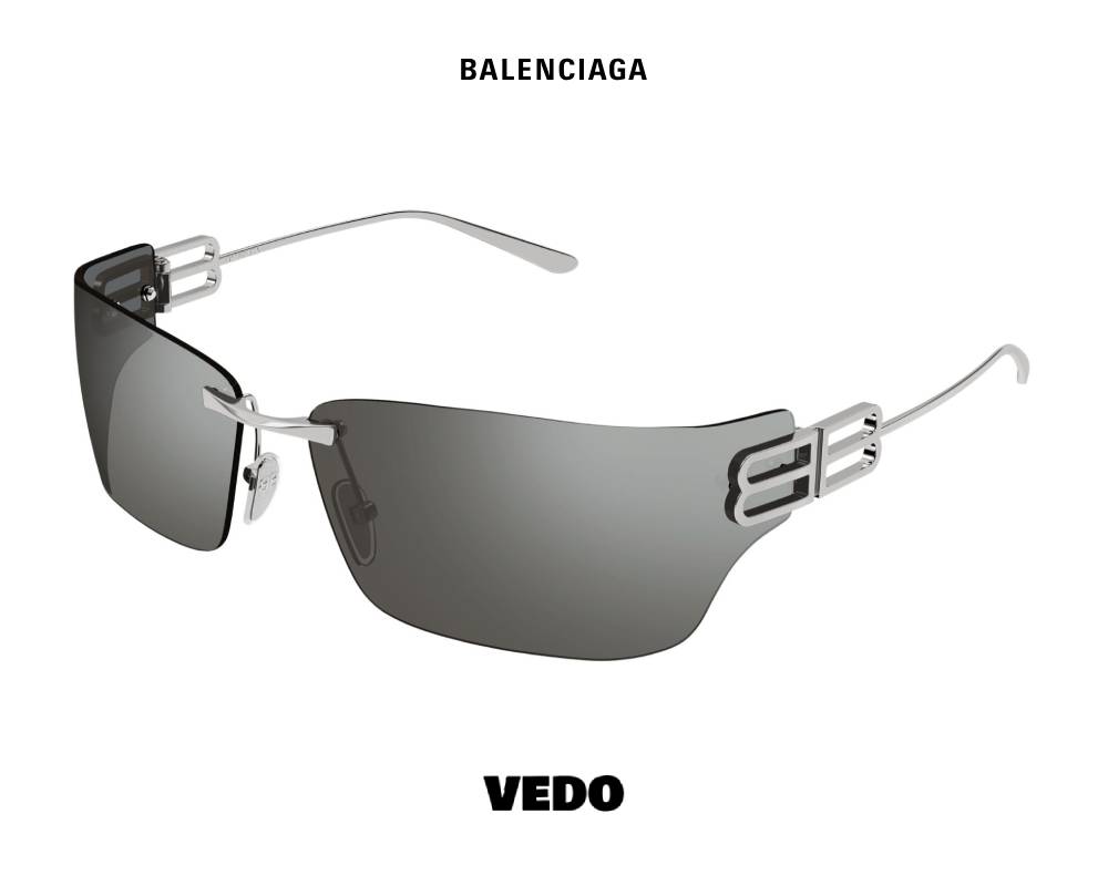 Balenciaga BB 0485S Wraparound Rimless vedo Sunglasses silver