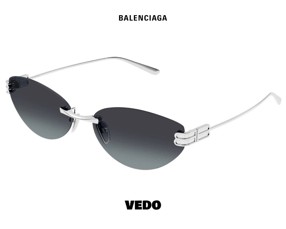 Balenciaga BB 0486S Feminine Rimless Sunglasses silver