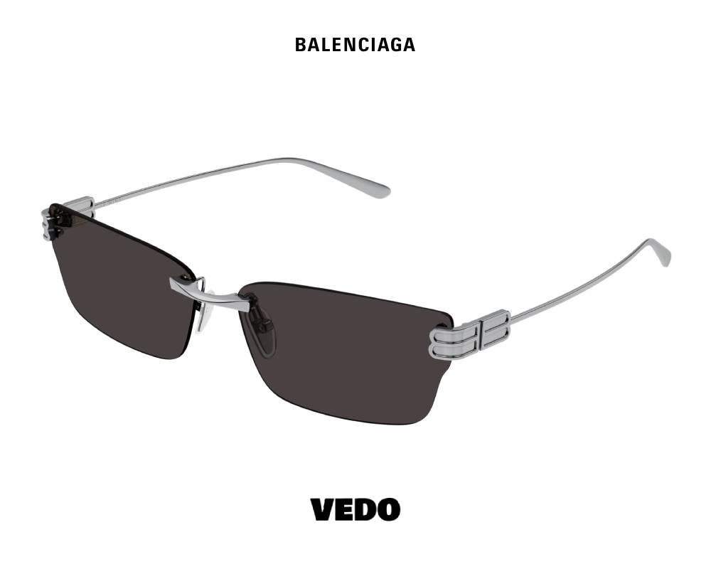 Balenciaga BB 0487 Rimless Rectangular Cat-Eye Sunglasses vedo silver black