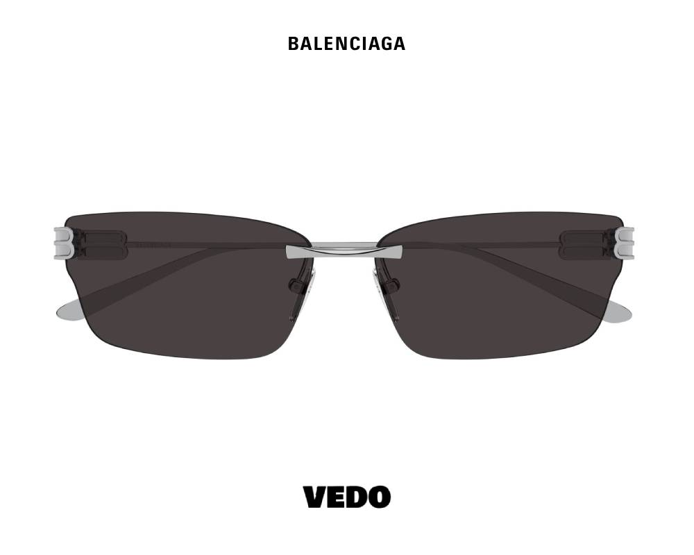 Balenciaga BB 0487 Rimless Rectangular Cat-Eye Sunglasses vedo silver black