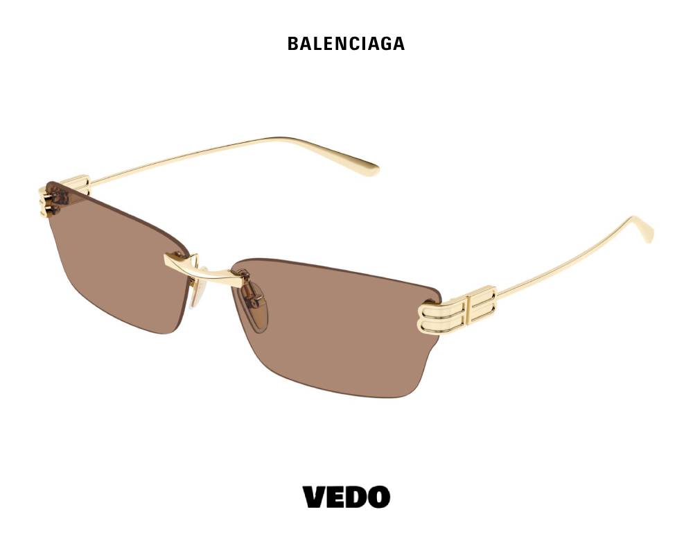 Balenciaga BB 0487 Rimless Rectangular Cat-Eye Sunglasses vedo gold