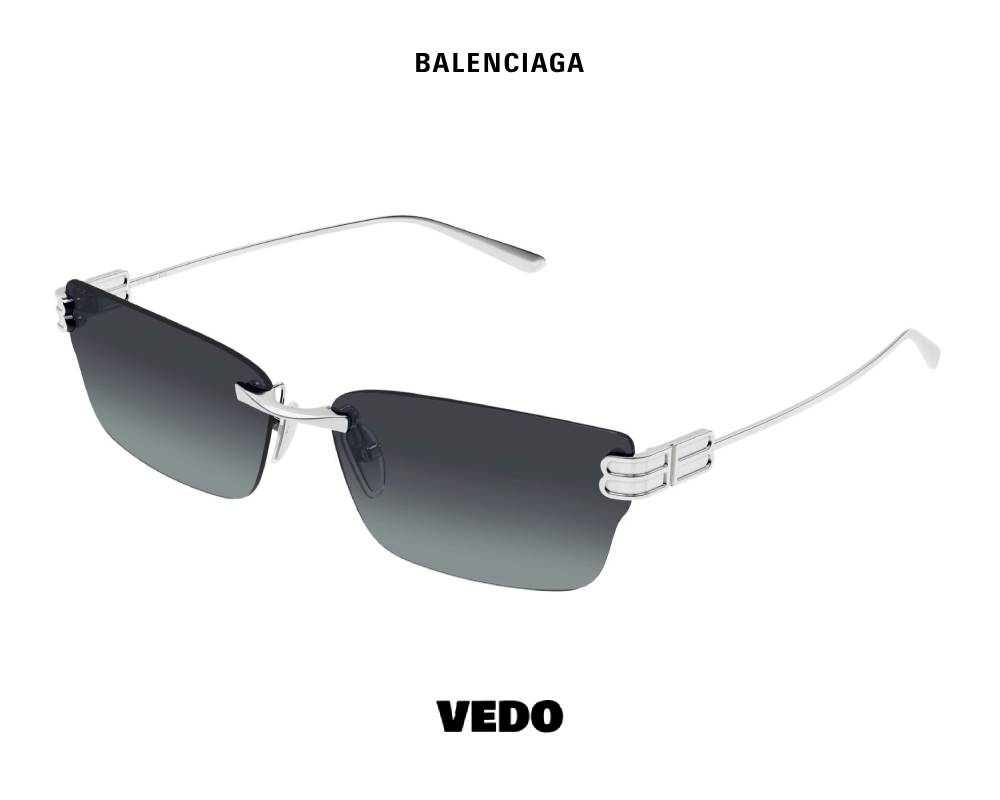 Balenciaga BB 0487 Rimless Rectangular Cat-Eye Sunglasses vedo silver