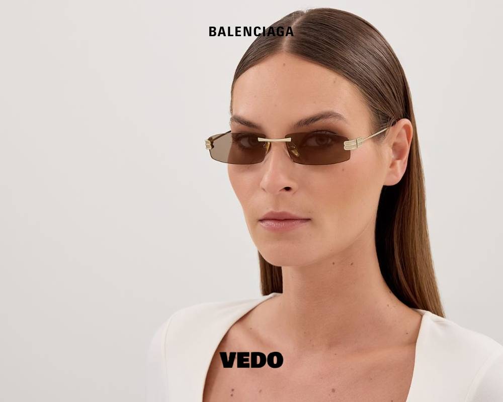 Balenciaga BB 0488SS Rimless Metal Sunglasses gold