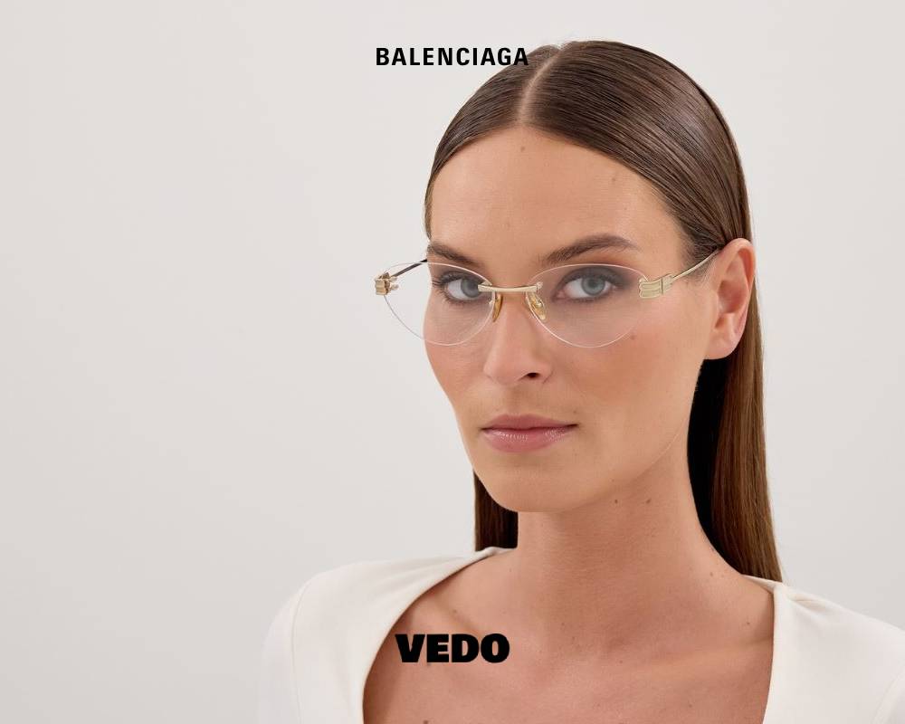 Balenciaga BB 0489 Rimless Rounded Cat-Eye Eyeglasses vedosunglasses.com gold