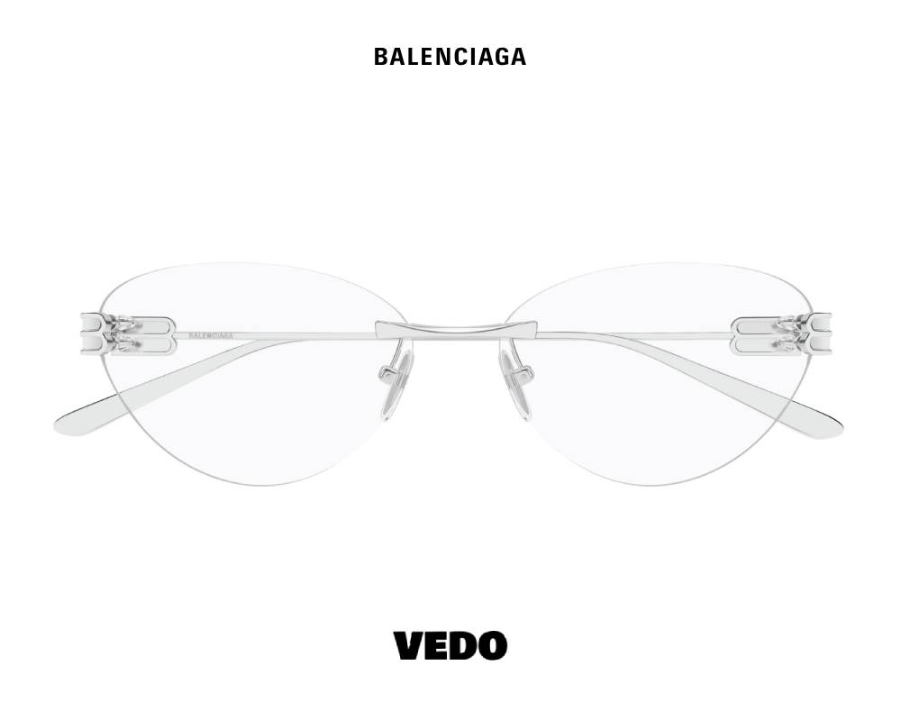 Balenciaga BB 0489 Rimless Rounded Cat-Eye Eyeglasses vedosunglasses.com silver