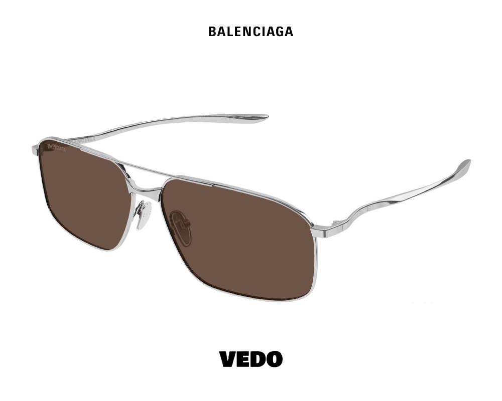 Balenciaga BB0492S Metal Double Bridge Aviator Sunglasses GUNMETAL BROWN LENSES