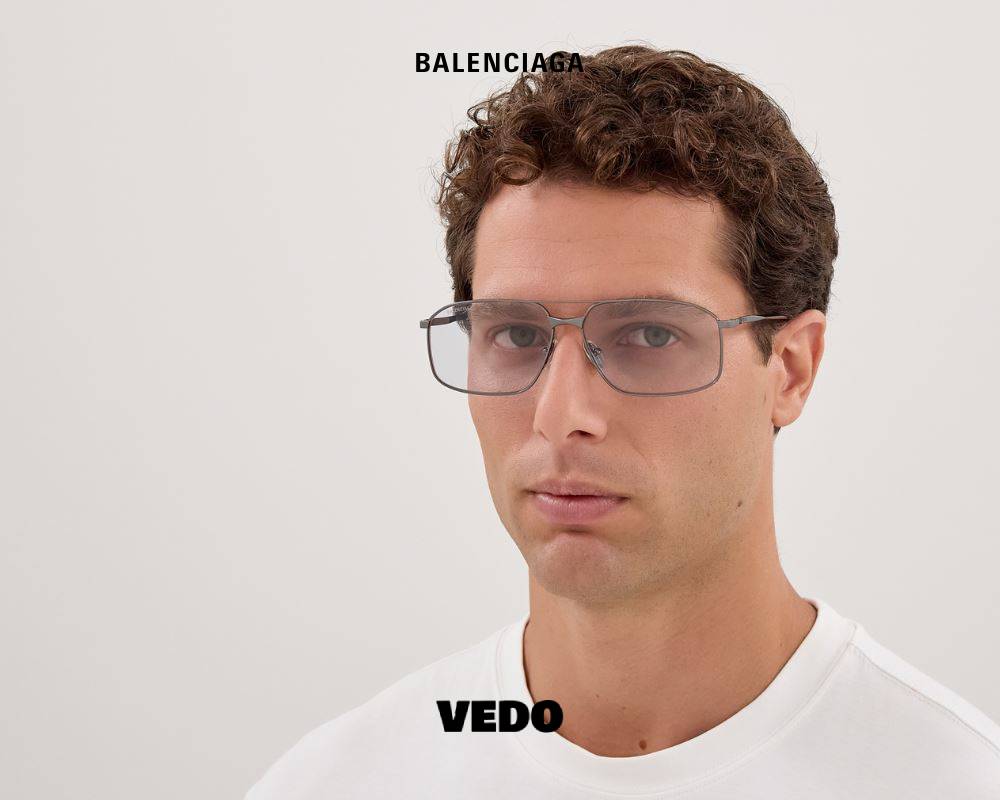 Balenciaga BB0492S Metal Double Bridge Aviator Sunglasses gunmetal grey lenses