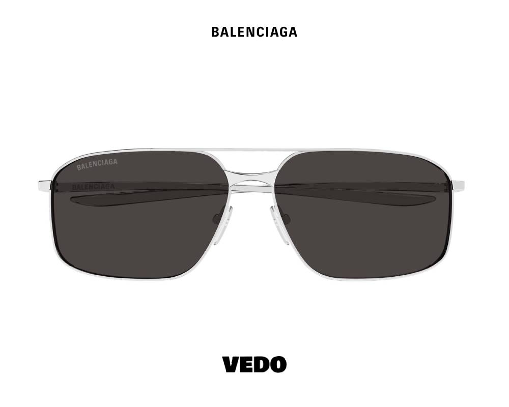 Balenciaga BB0492S Metal Double Bridge Aviator Sunglasses silver metal