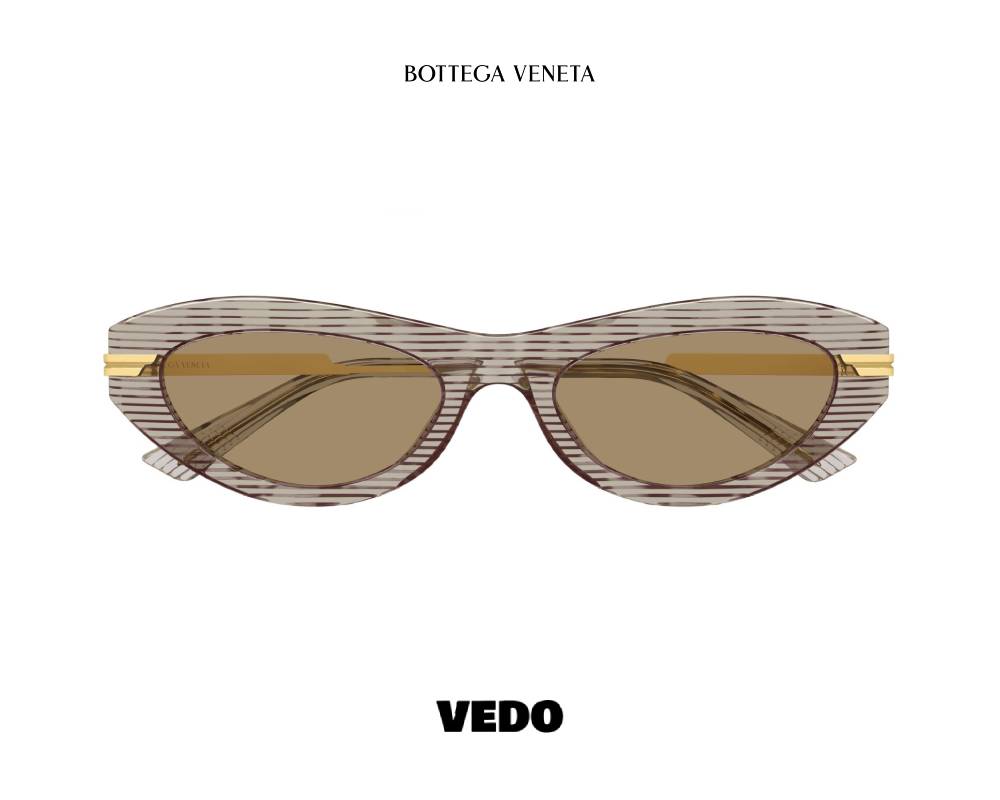 Bottega Veneta BV1368 Narrow Oval Sunglasses striped brown