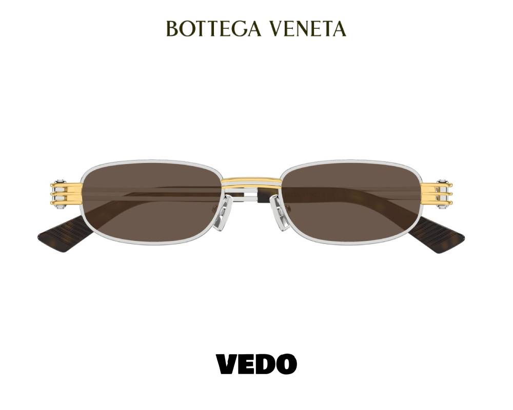 Bottega Veneta BV1381S Narrow Rectangular Sunglasses vedosunglasses.com silver brown
