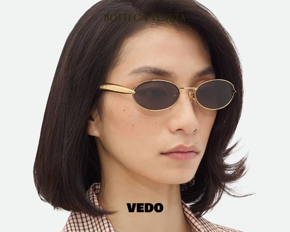 Bottega Veneta BV1386 Oval Metal sardine Sunglasses gold grey