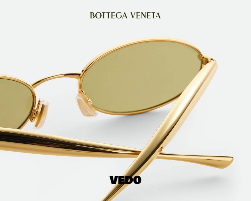 Bottega Veneta BV1386 Oval Metal sardine Sunglasses gold green
