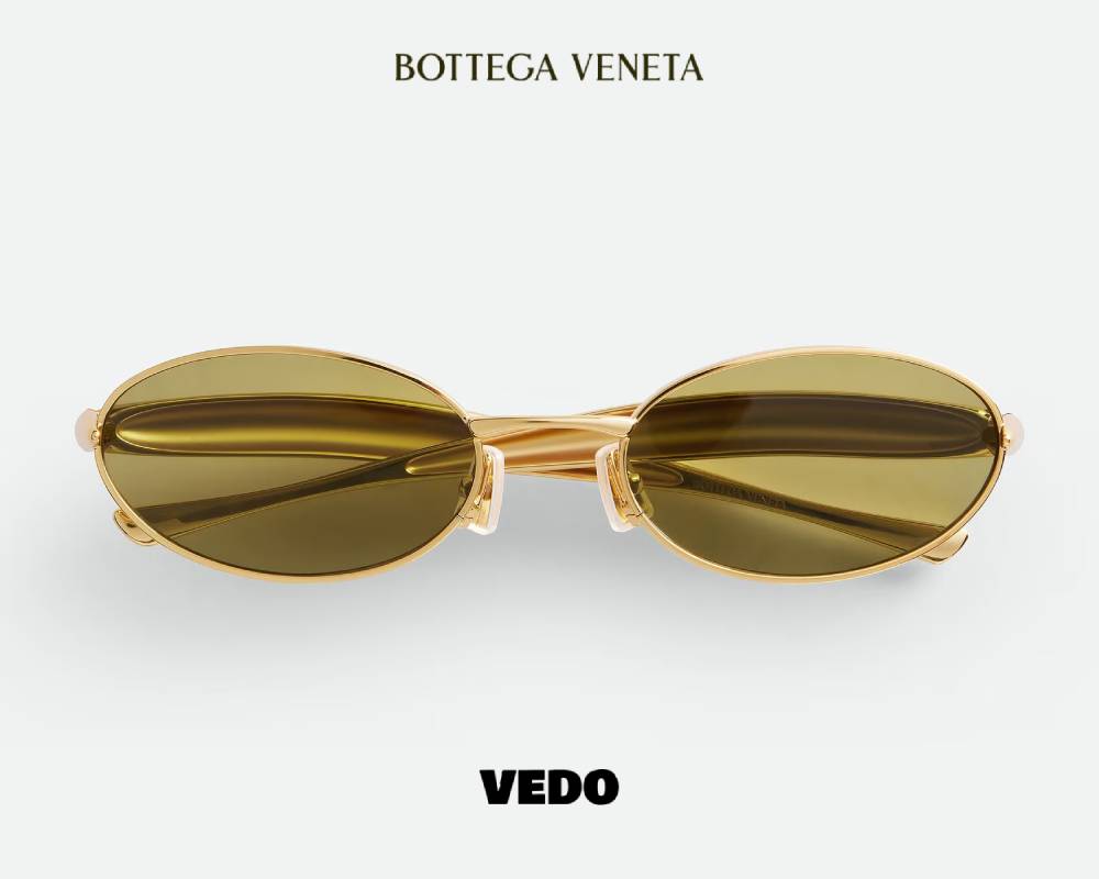 Bottega Veneta BV1386 Oval Metal sardine Sunglasses gold green