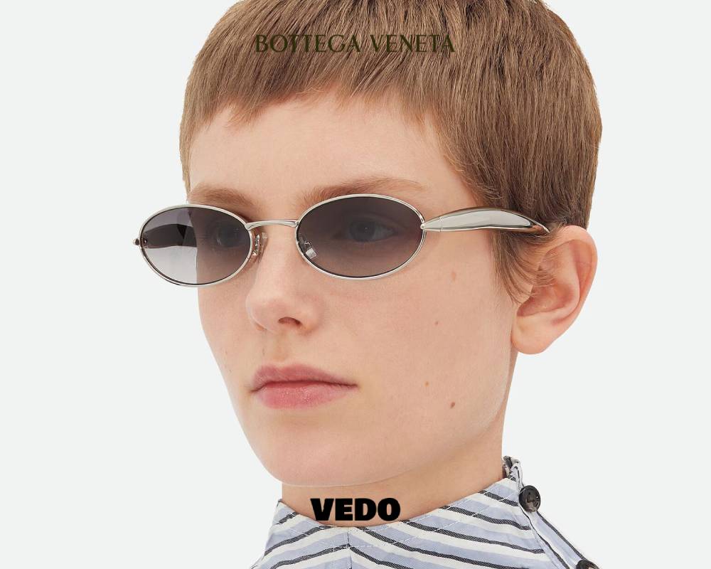 Bottega Veneta BV1386 Oval Metal sardine Sunglasses silver