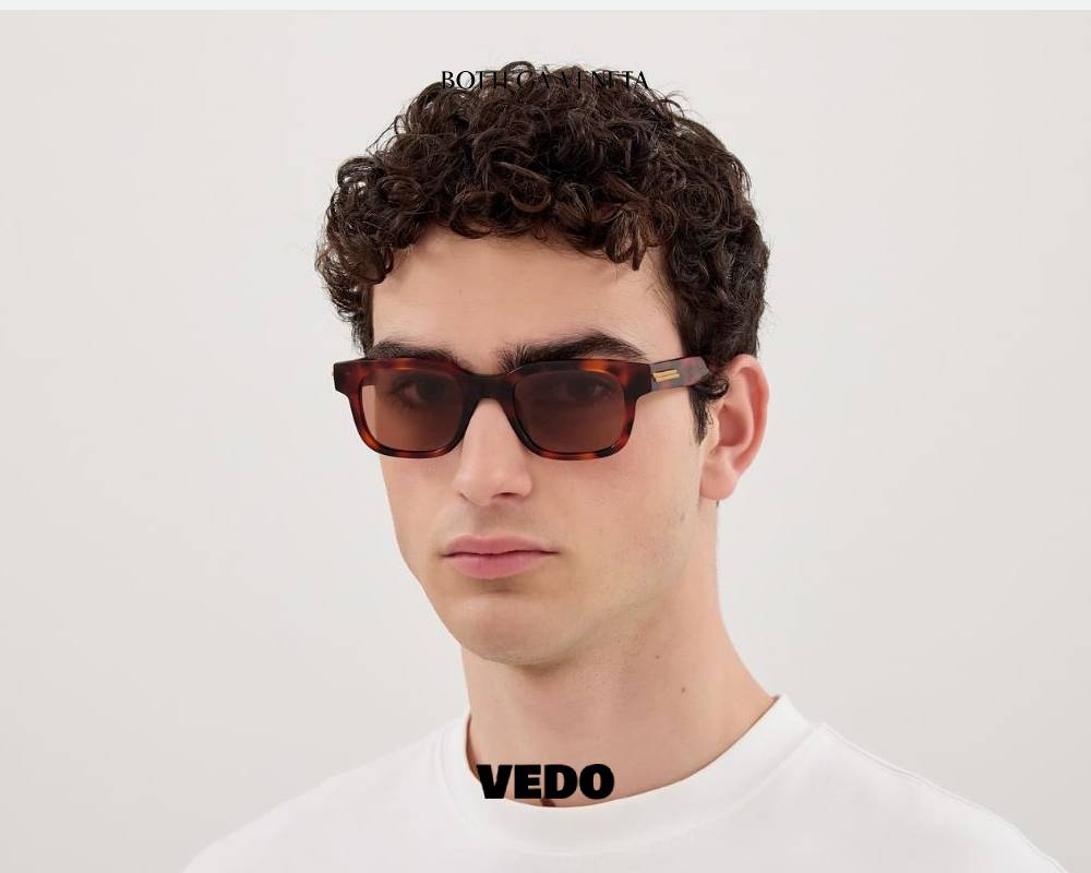 Bottega Veneta BV1411S Sculptural Square Sunglasses brown havana