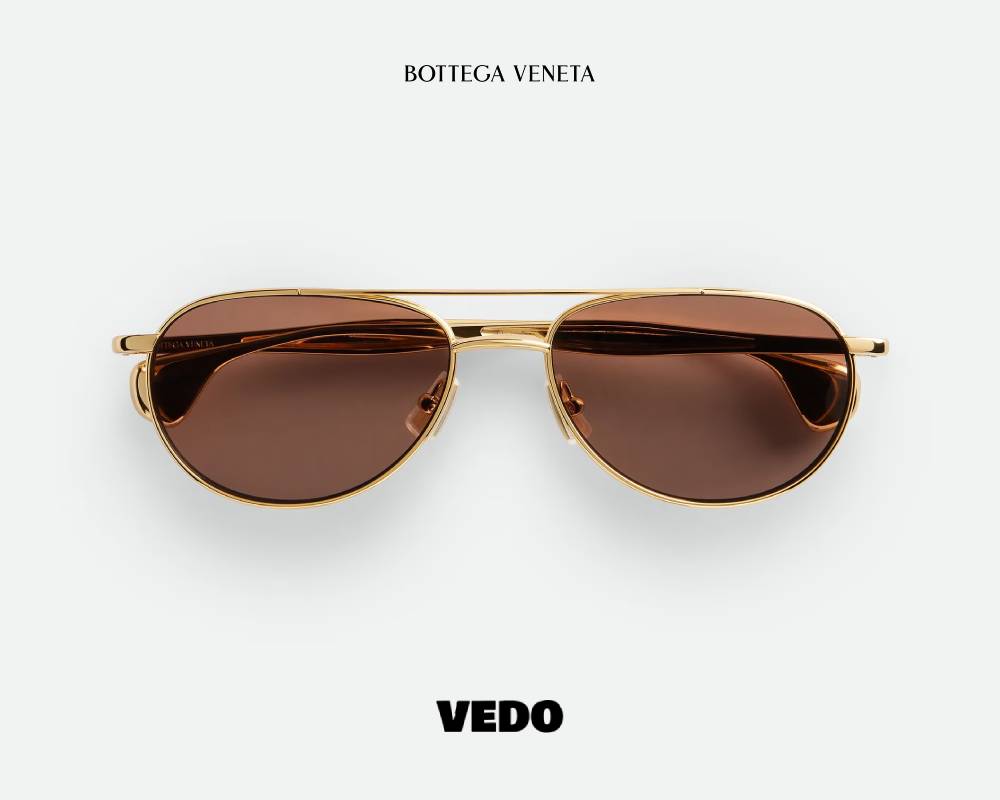 Bottega Veneta BV1419S Metal Aviator Sunglasses gold