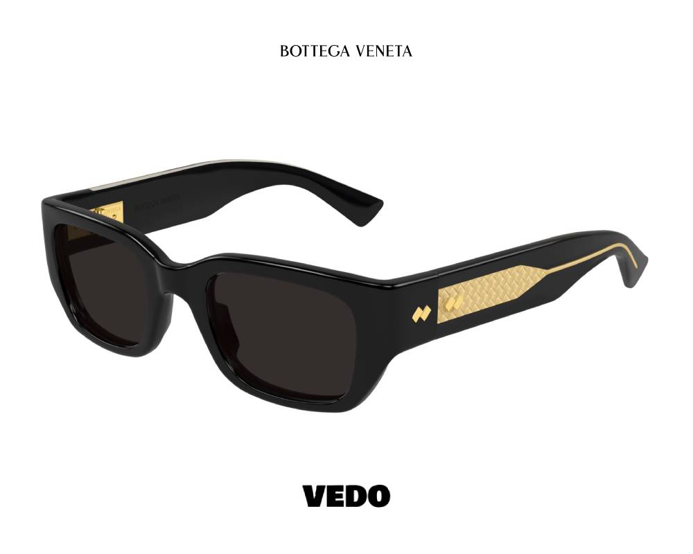 Bottega Veneta BV 1400S Square Sunglasses Intrecciato black