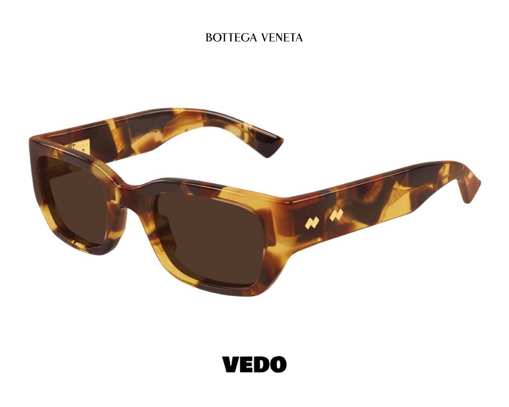 Bottega Veneta BV 1400S Square Sunglasses Intrecciato brown  havana